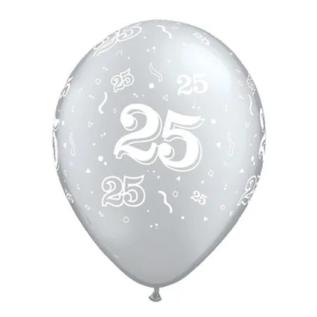 Silberner Latexballon mit Zahlmotiv 25