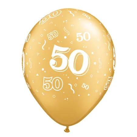 Goldener Latexballon mit Zahlmotiv 50