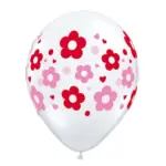 Latexballon mit Motiv Blumen – Weiß mit roten und rosa Blumen