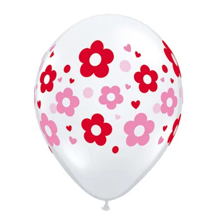 Weißer Latexballon mit buntem Blumenmotiv