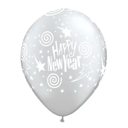 Silberner Latexballon mit Schriftzug „Happy New Year“