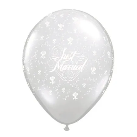 Silberfarbener Latexballon mit Just-Married-Motiv