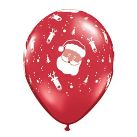 Roter Latexballon mit Santa- und Rentier-Motiv