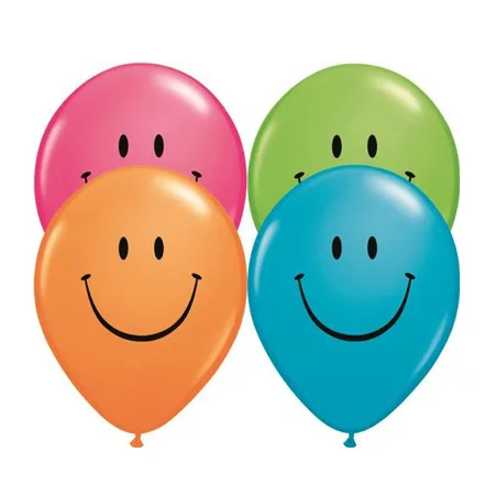 Bunte Latexballons mit Smiley-Motiv im 4er-Set