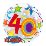 Bubbles Ballon – Geburtstagszahl 40 Sterne Konfetti | Transparent