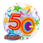 Bubbles Ballon – Geburtstagszahl 50 Sterne Konfetti | Transparent
