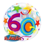 Bubbles Ballon – Geburtstagszahl 60 Sterne Konfetti | Transparent