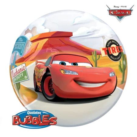 Transparenter Bubbles Ballon mit Lightning McQueen und Cars-Motiven