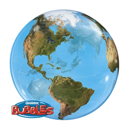 Runder Bubbles Ballon mit Globusmotiv und sichtbaren Kontinenten