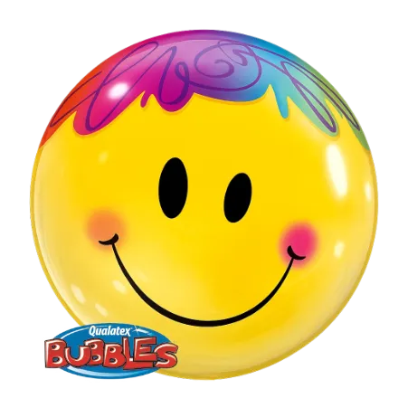Runder Bubbles Ballon mit gelbem Smiley-Gesicht und buntem Rand