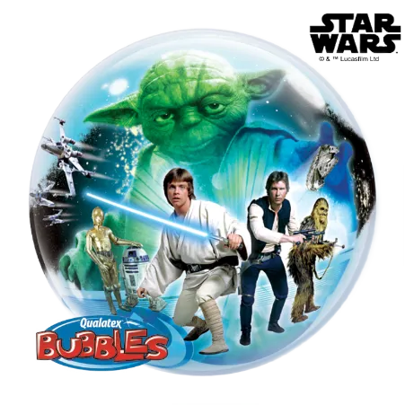 Transparenter Bubbles Ballon mit Star-Wars-Figuren und Raumschiffen