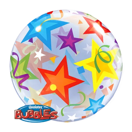 Transparenter Bubbles Ballon mit bunten Sternen und Konfetti