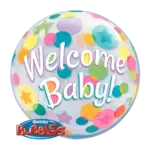 Bubbles Ballon – Welcome Baby Sterne Punkte | Transparent