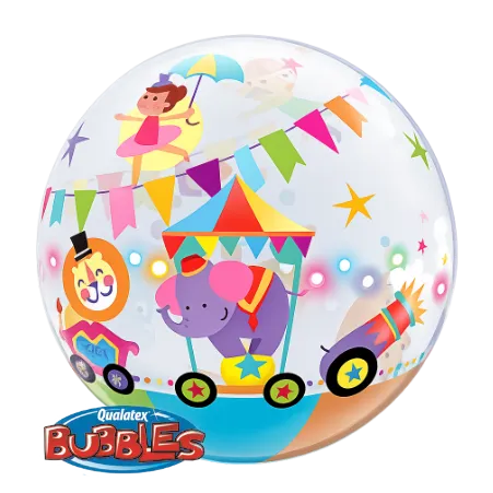 Transparenter Bubbles Ballon mit Zirkustieren, Wimpeln und Manege-Motiven