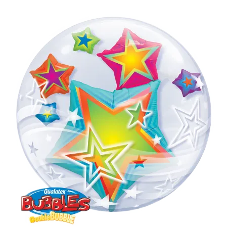 Transparenter Double Bubbles Ballon mit bunten und weißen Sternen