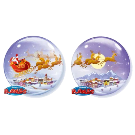 Transparenter Double Bubbles Ballon mit Weihnachtsmann, Schlitten und Rentieren