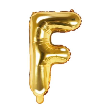 Goldener Folienballon in Form des Buchstabens F