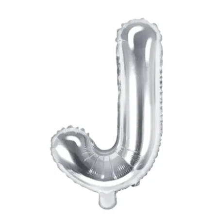 Silberner Folienballon in Form des Buchstabens J