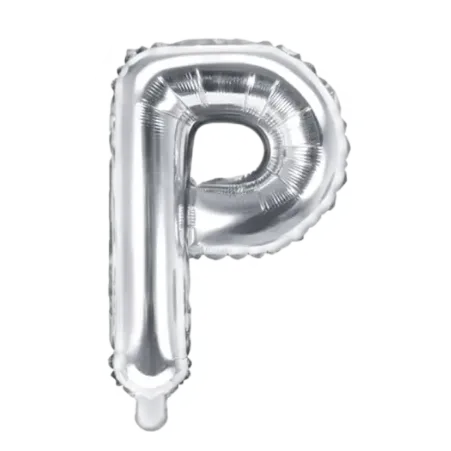 Silberner Folienballon in Form des Buchstabens P