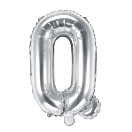 Silberner Folienballon in Form des Buchstabens Q