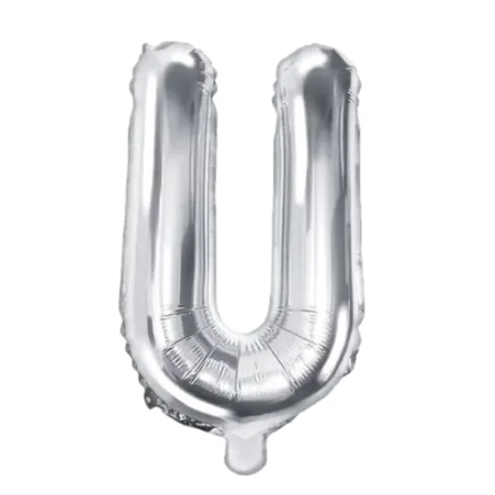 Silberner Folienballon in Form des Buchstabens U