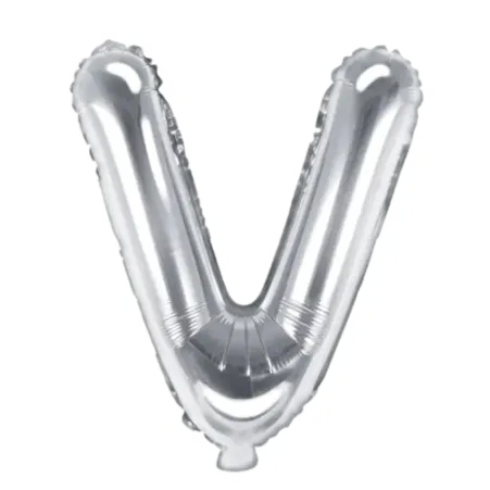 Silberner Folienballon in Form des Buchstabens V