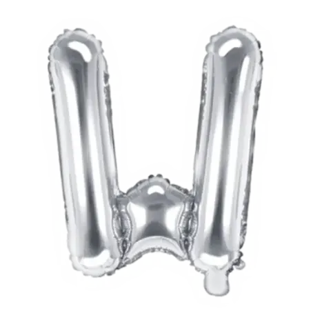 Silberner Folienballon in Form des Buchstabens W