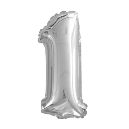 Silberner Folienballon in Form der Zahl 1