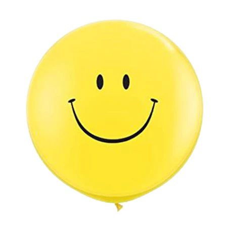Großer gelber Latexballon mit schwarzem Smiley-Gesicht