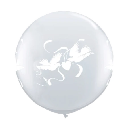 Großer Latexballon mit zwei Turteltäubchen, Herzen und Hochzeitsmotiven
