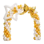 _Ballonbogen Selbststehendes Organic-Portal in Weiß und Gold mit Stern und Schleife