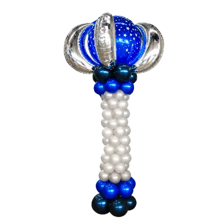 _Ballonsäule Selbststehend – Blau-Weiß & Silber | Sternballonkugel als Topper