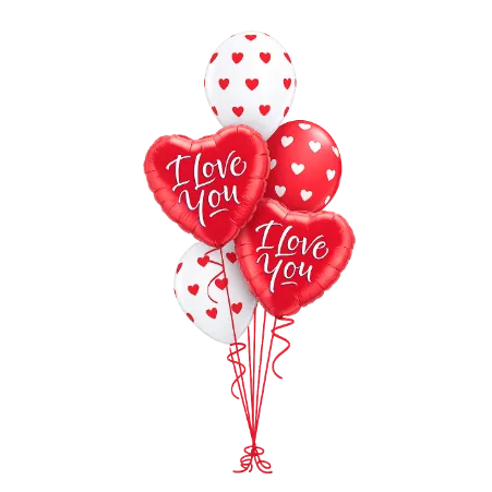 _Ballonstrauß mit I Love You Herzballons in Rot und Weiß