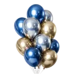 Ballonstrauß Spiegelglanz – Blau – Gold – Silber | Latexballons mit Mirror Effect