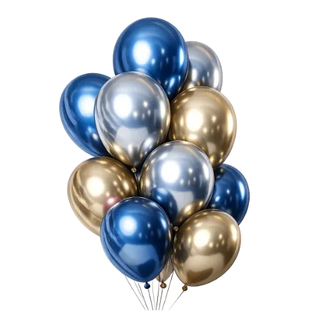 Ballonstrauß Spiegelglanz – Blau - Gold - Silber | Latexballons mit Mirror Effect