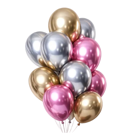 Ballonstrauß Spiegelglanz – Pink - Gold - Silber | Latexballons mit Mirror Effect