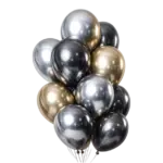 Ballonstrauß Spiegelglanz – Schwarz – Gold – Silber | Latexballons mit Mirror Effect