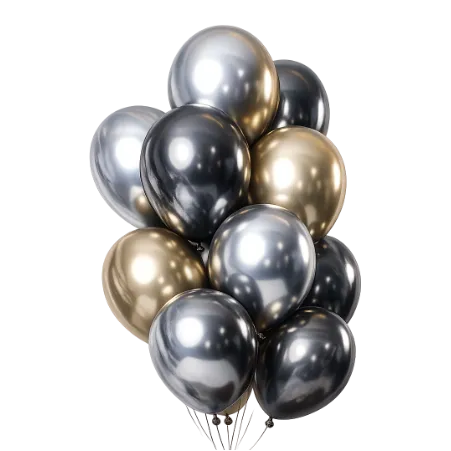 Ballonstrauß Spiegelglanz – Schwarz - Gold - Silber | Latexballons mit Mirror Effect