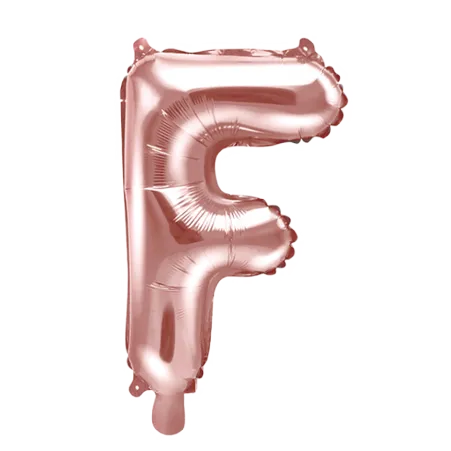 Roségoldener Folienballon in Form des Buchstabens F