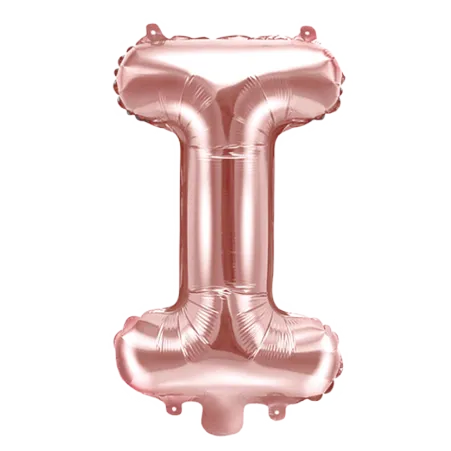 Roségoldener Folienballon in Form des Buchstabens I