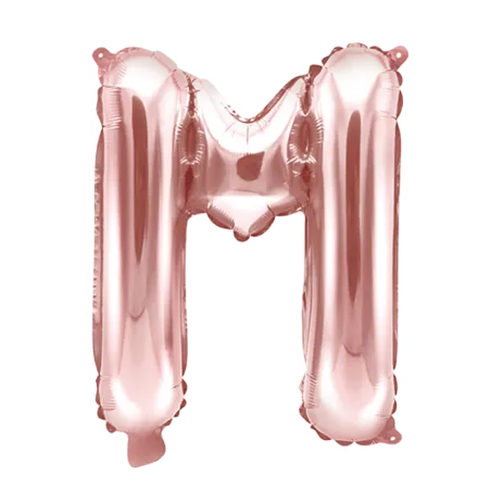 Roségoldener Folienballon in Form des Buchstabens M