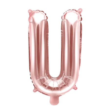 Roségoldener Folienballon in Form des Buchstabens U