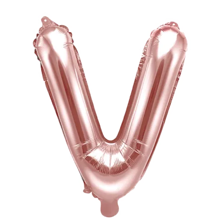 Roségoldener Folienballon in Form des Buchstabens V