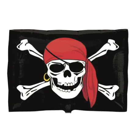 Eckiger Folienballon mit Piratenflagge in Schwarz, Weiß und Rot