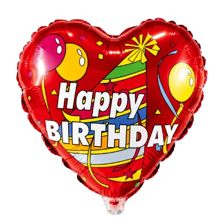 Herz-Folienballon mit Happy-Birthday-Schriftzug und bunten Ballons