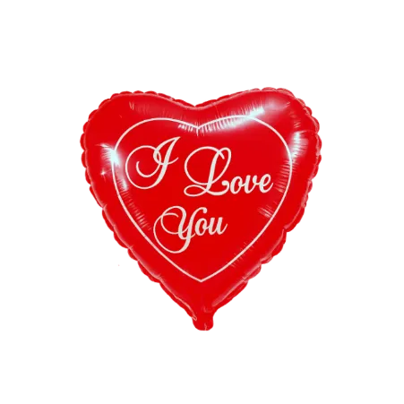 Roter Herz-Folienballon mit I-Love-You-Schriftzug und Herzlinie