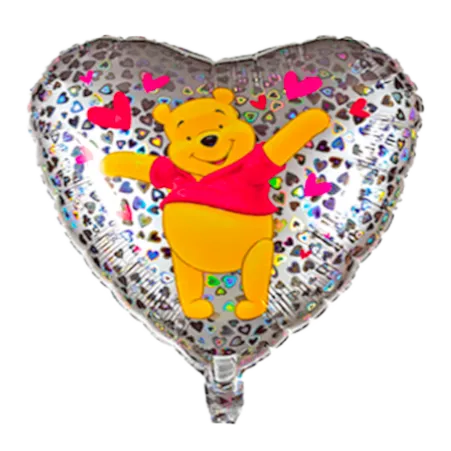 Herz-Folienballon mit Winnie Puuh und bunten Herzen