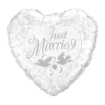 Folienballon Herz – Just Married Turteltauben & Rosen groß | Silber