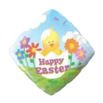 Folienballon Raute – Happy Easter Küken im Ei mit Blumen