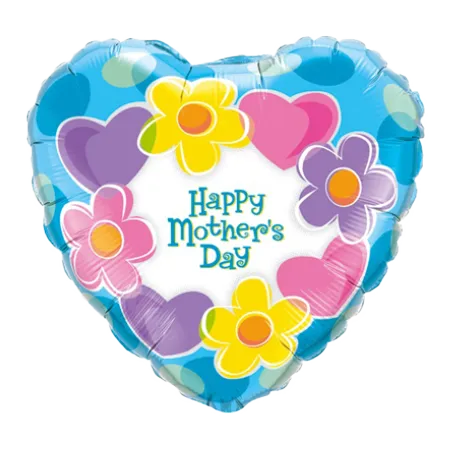 Herz-Folienballon mit Happy-Mother’s-Day-Schriftzug und bunten Blumen